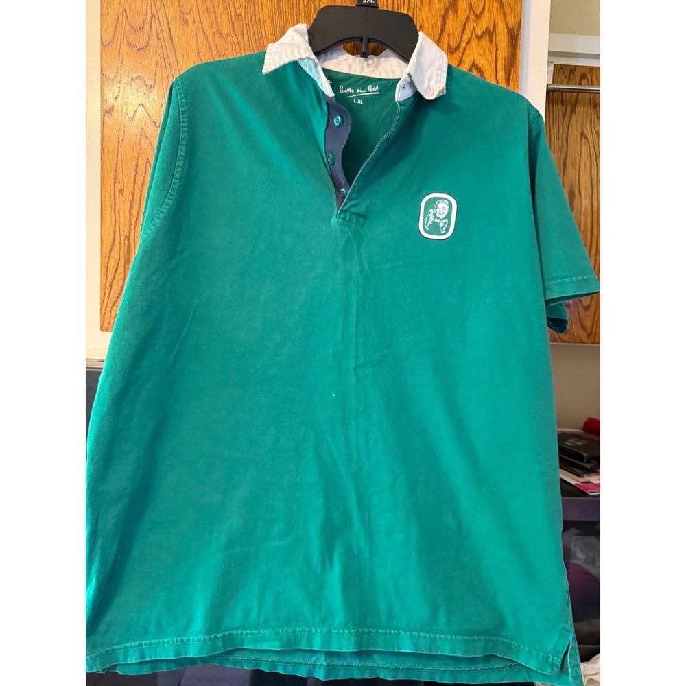 Bitburger Beer Bitte ein Bit‎ Green Rugby Polo Shirt Mens L/XL Short Sleeve 1817